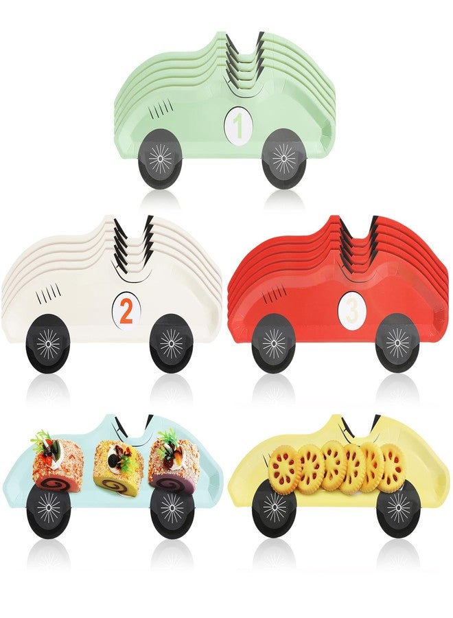 Chivertion 25 Pack Vintage Race Car Plates Disposable Paper Number 1-5 Birthday Plates Racing Car Party Decorations for Tableware Baby Shower Birthday Party Supplies - Image 1